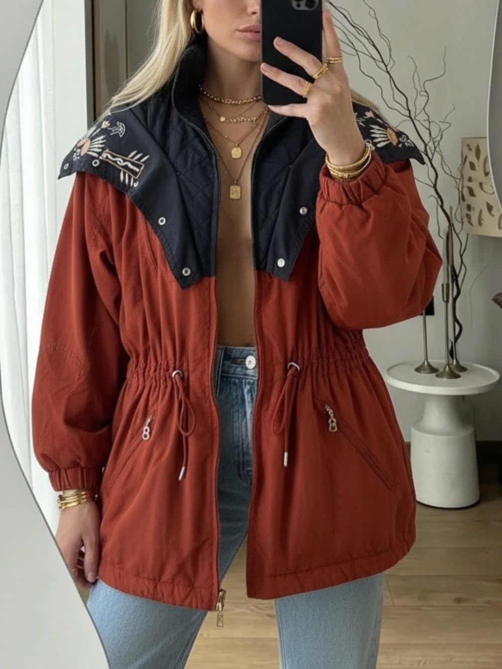 Vintage Bogner Germany Embroidered Western Ski Jacket Rust Orange - Picture 17 of 17